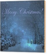 Winter Landscape Blue Christmas Card Wood Print