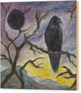 Winter Moon Raven Wood Print