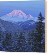 Winter Morning With Mount Rainier Wood Print