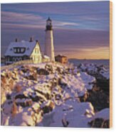 Winter, Portland Head Light Wood Print