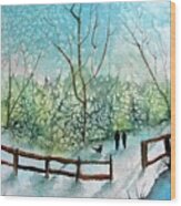 Winter Stroll With The Dog Wood Print