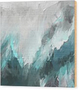 Wintery Mountain- Turquoise And Gray Modern Artwork Wood Print