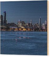 Wintry Chicago Skyline At Dusk Wood Print