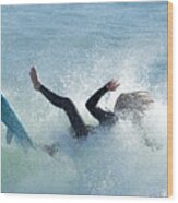 Wipeout - Surfer At Cayucos, California Wood Print