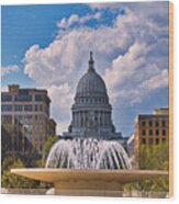 Wisconsin  Capitol And Fountain Wood Print