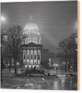Wisconsin State Capitol-foggy Night Wood Print