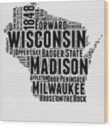 Wisconsin Word Cloud Map 2 Wood Print