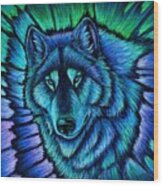 Wolf Aurora Wood Print