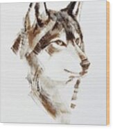 Wolf Head Brush Drawing Wood Print