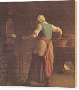 Woman Baking Bread Wood Print