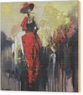 Woman In Red Wood Print