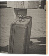 Woman Of The 1940's Waiting With Suitcase Wood Print