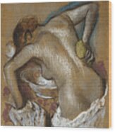 Woman Washing Her Back With A Sponge Wood Print