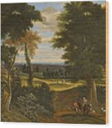 Wooded Landscape With Shepherds And Horsemen Wood Print