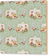Woodland Fairy Tale - Mint Green Sweet Animals Fox Deer Rabbit Owl - Half Drop Repeat Wood Print
