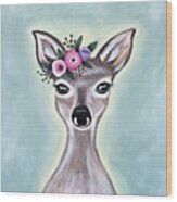 Woodland Floral Deer Wood Print