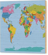 World Map Bright Wood Print