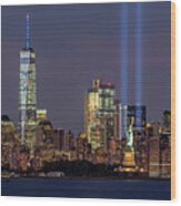 World Trade Center Wtc Tribute In Light Memorial Wood Print