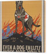 World War 2 Poster Even A Dog Enlists Why Not You? Wood Print