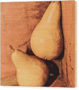 Yellow Colored Pears On Wooden Background Wood Print