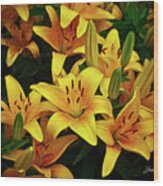 Yellow Lilies Wood Print