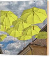 Yellow Umbrellas Over Szentendre Wood Print