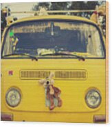 Yellow Vw T2 Camper Van 04 Wood Print