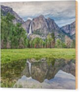 Yosemite Falls And Reflections 2 Wood Print