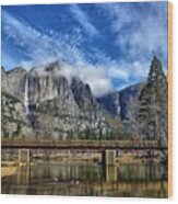 Yosemite Falls - Swinging Bridge Wood Print