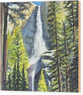 Yosemite Falls Watercolor Painting Wood Print