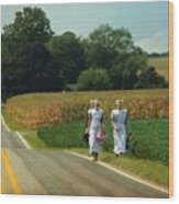 Young Amish Woman Barefoot Stroll Wood Print