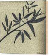 Zen Sumi Antique Botanical 4a Ink On Fine Art Watercolor Paper By Ricardos Wood Print