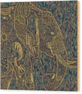 Zentangle Elephant-oil Gold Wood Print