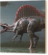 Artwork Of A Spinosaurus Dinosaur Wood Print