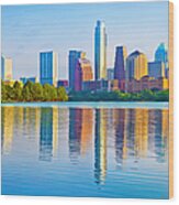 Austin Skyline At Sunrise Reflected In #1 Wood Print