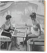Backgammon By The Pool Wood Print
