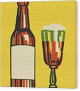 Beer Bottle And Glass #1 Wood Print