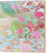 Flamingo Collage Wood Print