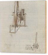 Folio F 66r. Codex Madrid I -ms. 8937- 'treaty Of Statics And Mechanics', 192 Folios With 384 Pag... #1 Wood Print