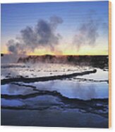 Geyser Smoke At Sunset #1 Wood Print