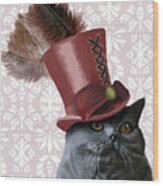 Grey Cat With Steampunk Top Hat #1 Wood Print