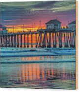 Huntington Beach Pier Sunset Wood Print