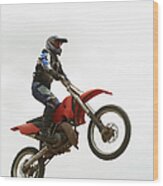 Low Angle View Of A Motocross Rider #1 Wood Print