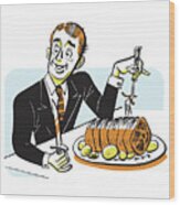 Man Eating A Large Piece Of Meat #1 Wood Print