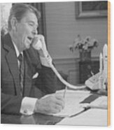 Ronald Reagan On The Telephone #1 Wood Print
