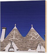 Roofs With Symbols In The Trulli, In The Famous Italian City Of Alberobello. #1 Wood Print