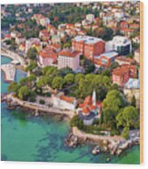 Town Of Opatija And Lungomare Sea Walkway Aerial Panoramic View #1 Wood Print