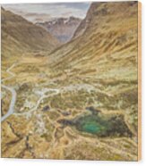 Turquoise Shimmering Mountain Lake In A Barren, Yellow, Golden Pass Landscape On The Julier Pass, Graubnden, Switzerland, Europe #1 Wood Print