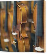 Violins In A Row In A Shop #1 Wood Print