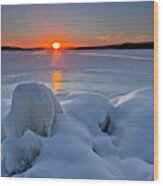 Winter Sunset On Frozen Lake #1 Wood Print